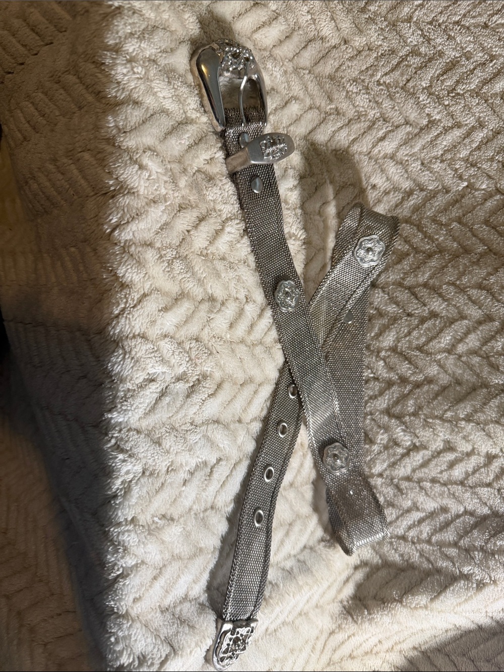 VTG UMECO French Metal Mesh Silver Women Belt w/Concho-Style Buckle 35” Long - Picture 6 of 6